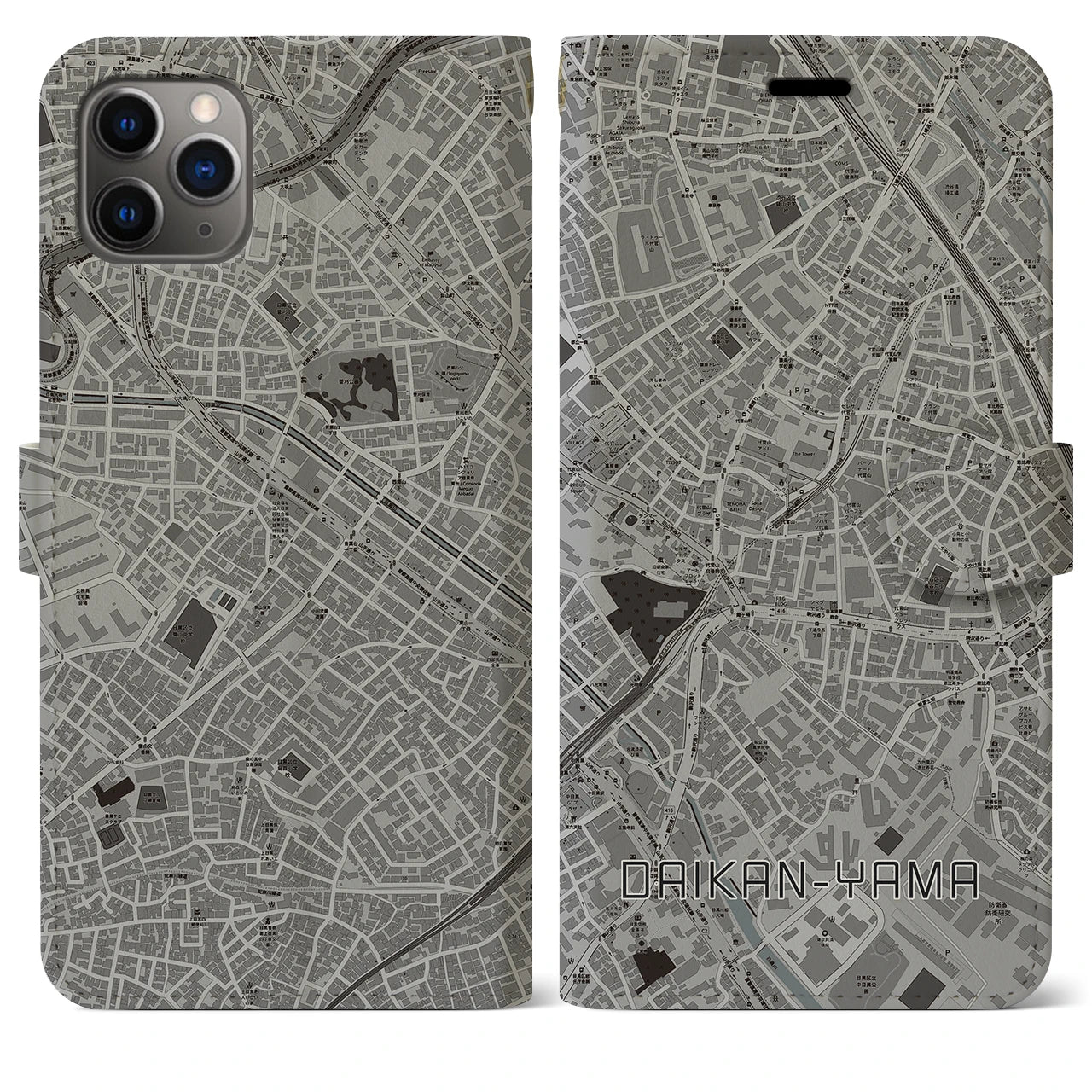 【代官山(東京都)】地図柄iPhoneケース(手帳タイプ)モノトーン・iPhone 11 Pro Max 用