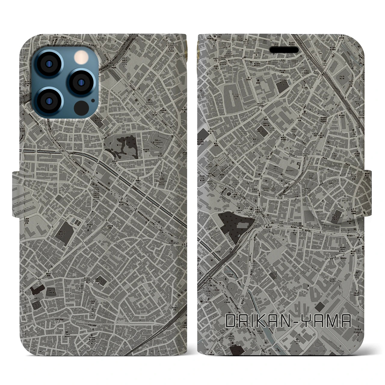 【代官山(東京都)】地図柄iPhoneケース(手帳タイプ)モノトーン・iPhone 12 / 12 Pro 用