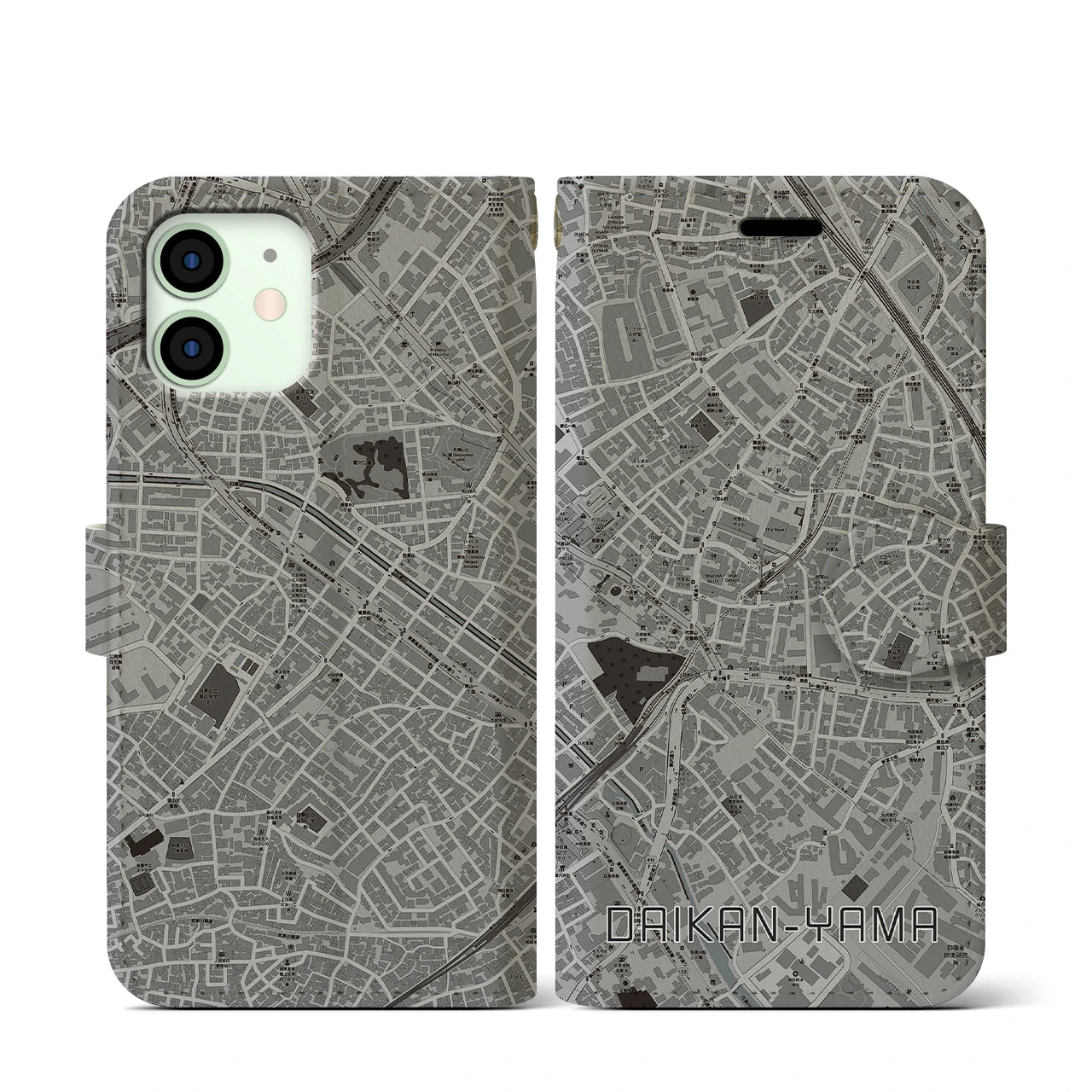 【代官山(東京都)】地図柄iPhoneケース(手帳タイプ)モノトーン・iPhone 12 mini 用