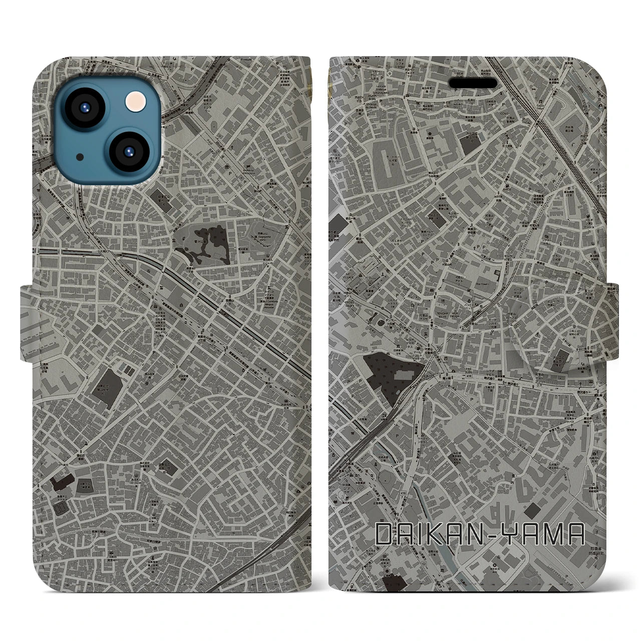 【代官山(東京都)】地図柄iPhoneケース(手帳タイプ)モノトーン・iPhone 13 用