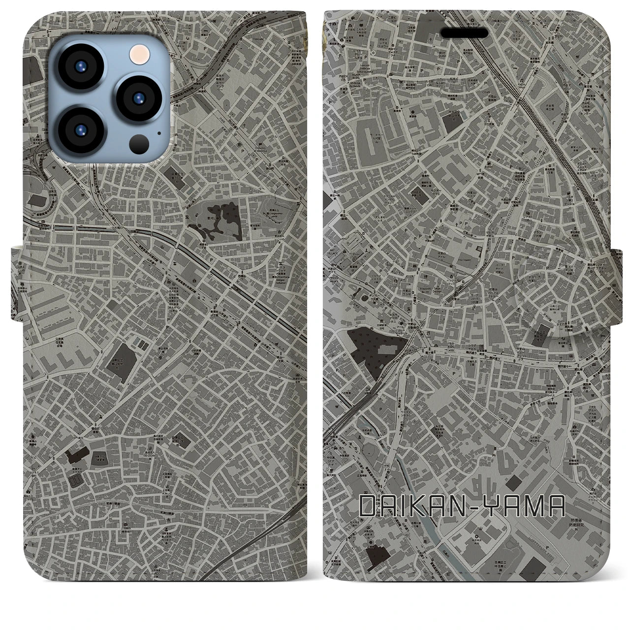 【代官山(東京都)】地図柄iPhoneケース(手帳タイプ)モノトーン・iPhone 13 Pro Max 用