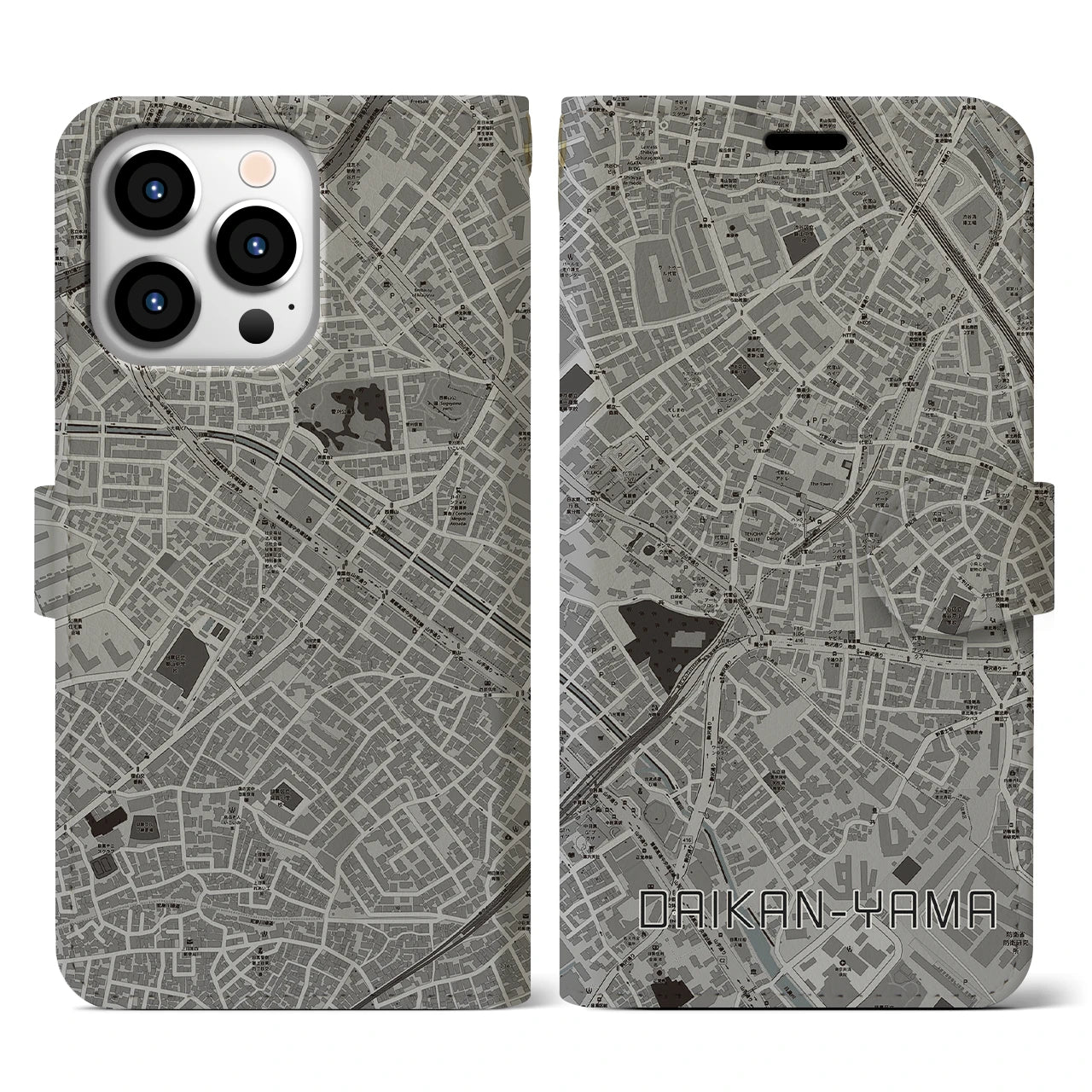 【代官山(東京都)】地図柄iPhoneケース(手帳タイプ)モノトーン・iPhone 13 Pro 用