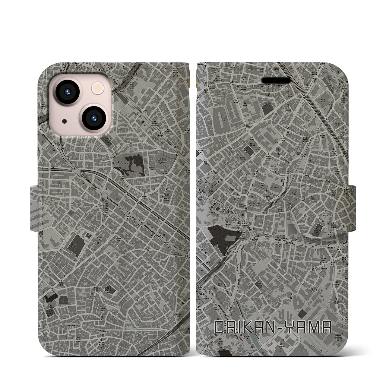【代官山(東京都)】地図柄iPhoneケース(手帳タイプ)モノトーン・iPhone 13 mini 用
