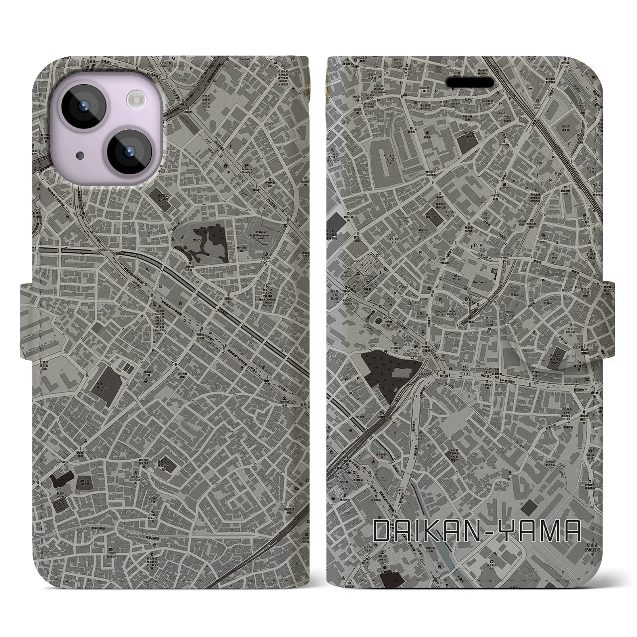 【代官山(東京都)】地図柄iPhoneケース(手帳タイプ)モノトーン・iPhone 14 用