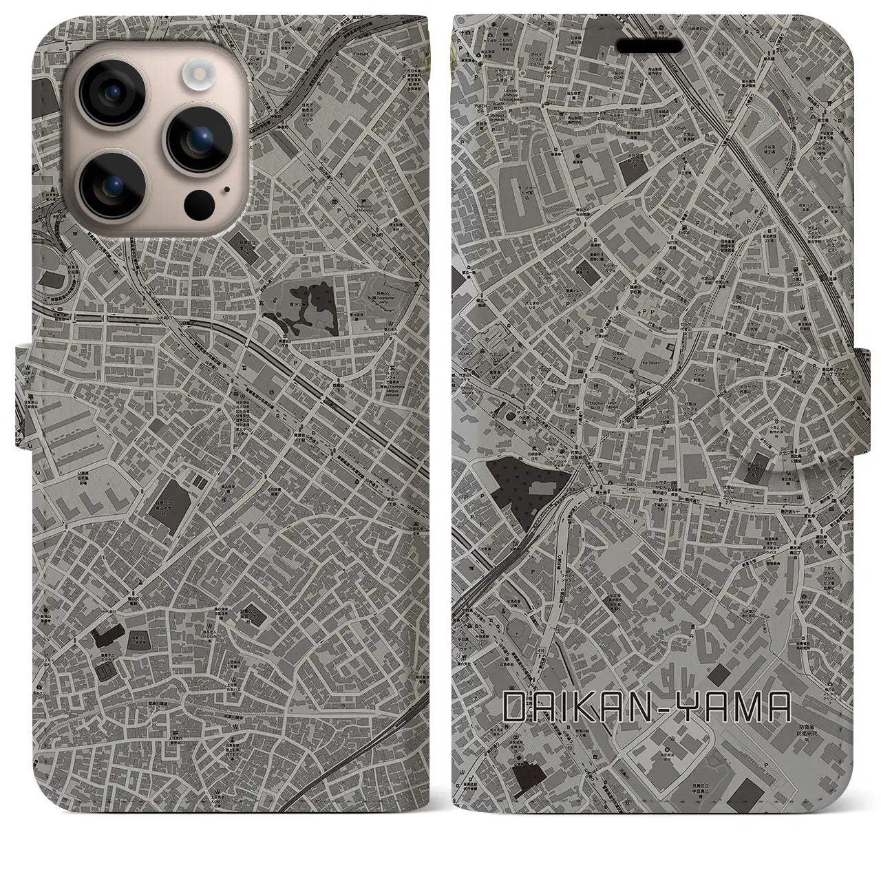 【代官山(東京都)】地図柄iPhoneケース(手帳タイプ)モノトーン・iPhone 16 Plus 用
