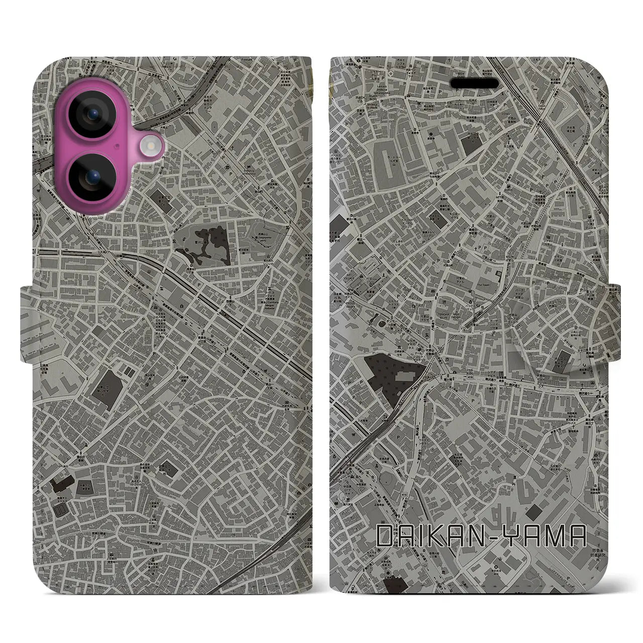 【代官山(東京都)】地図柄iPhoneケース(手帳タイプ)モノトーン・iPhone 16 Pro 用