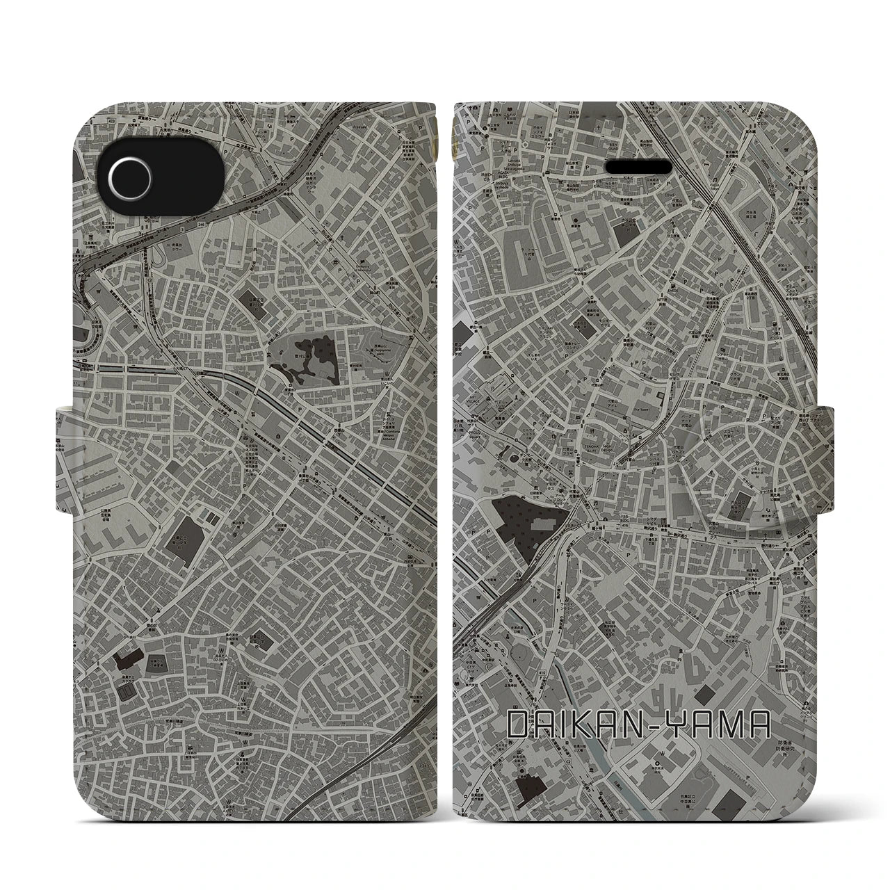 【代官山(東京都)】地図柄iPhoneケース(手帳タイプ)モノトーン・iPhone SE(第3 / 第2世代) / 8 / 7 / 6s / 6 用