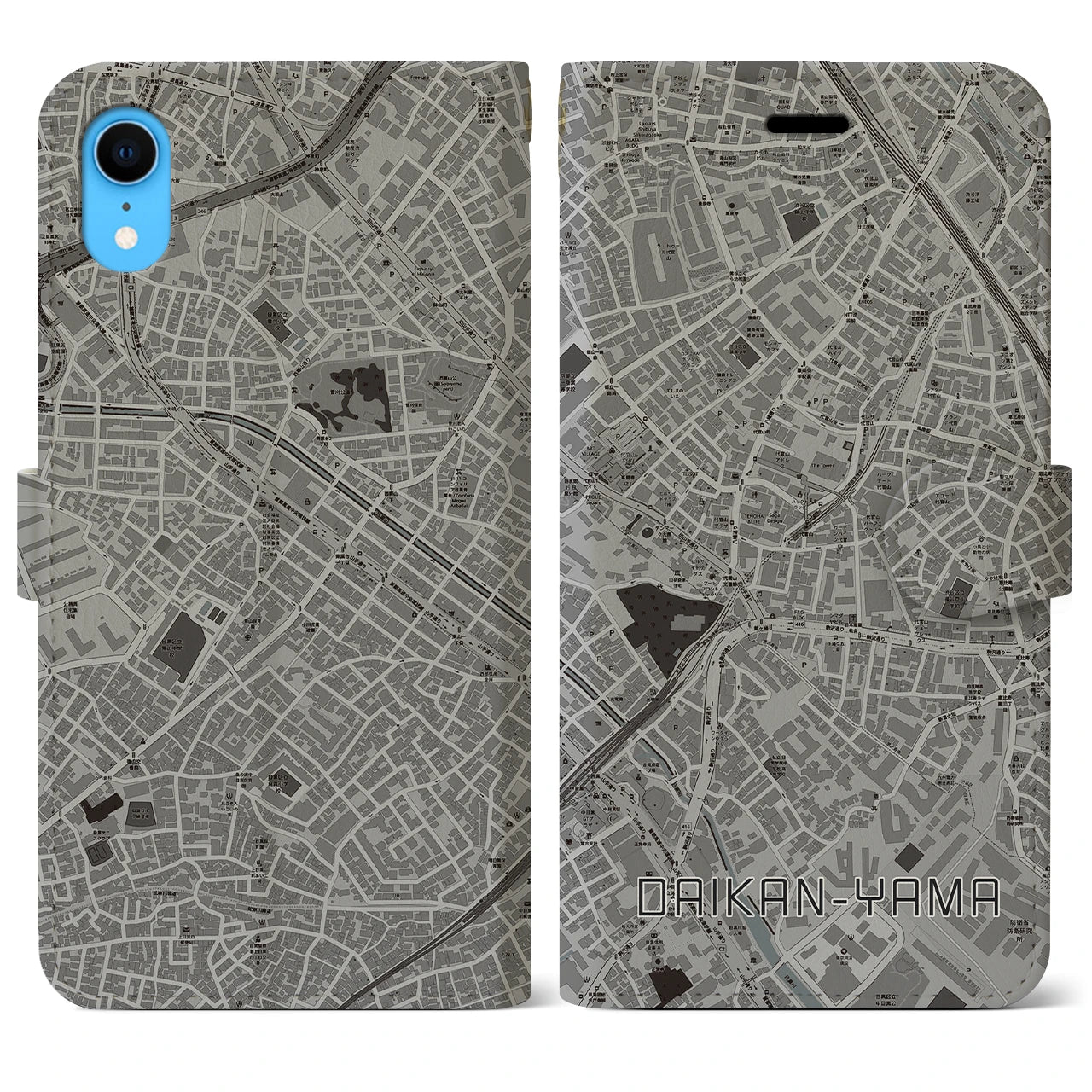 【代官山(東京都)】地図柄iPhoneケース(手帳タイプ)モノトーン・iPhone XR 用