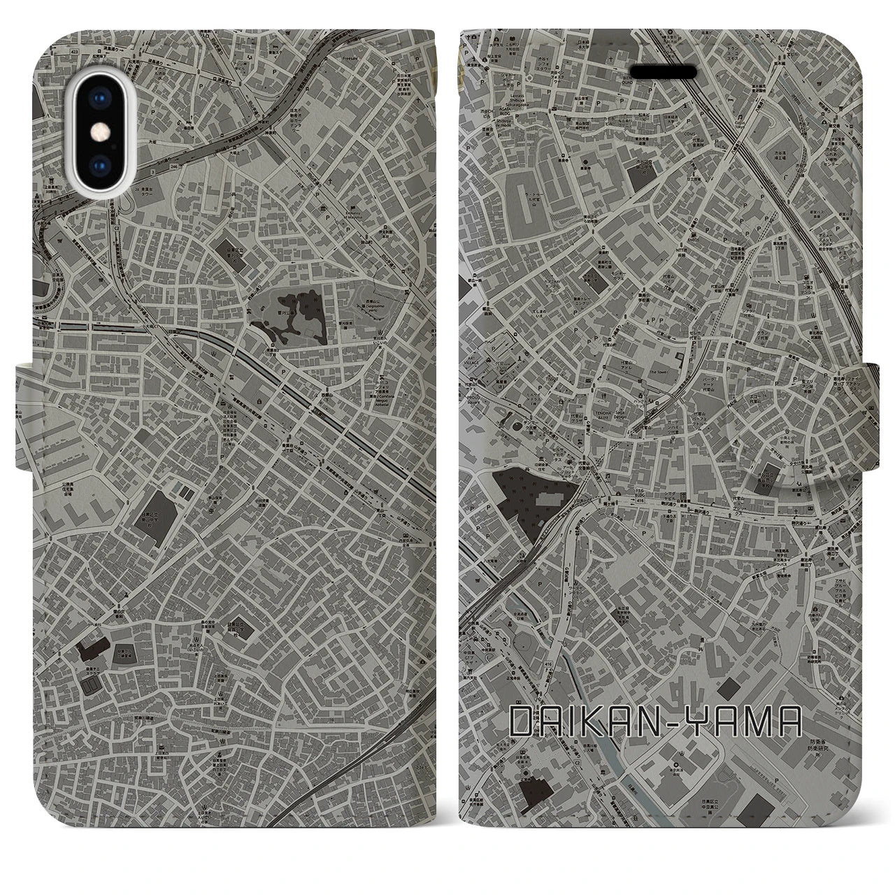 【代官山(東京都)】地図柄iPhoneケース(手帳タイプ)モノトーン・iPhone XS Max 用