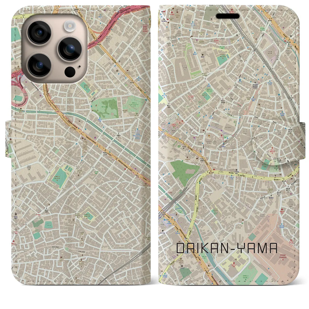 【代官山(東京都)】地図柄iPhoneケース(手帳タイプ)ナチュラル・iPhone 16 Plus 用