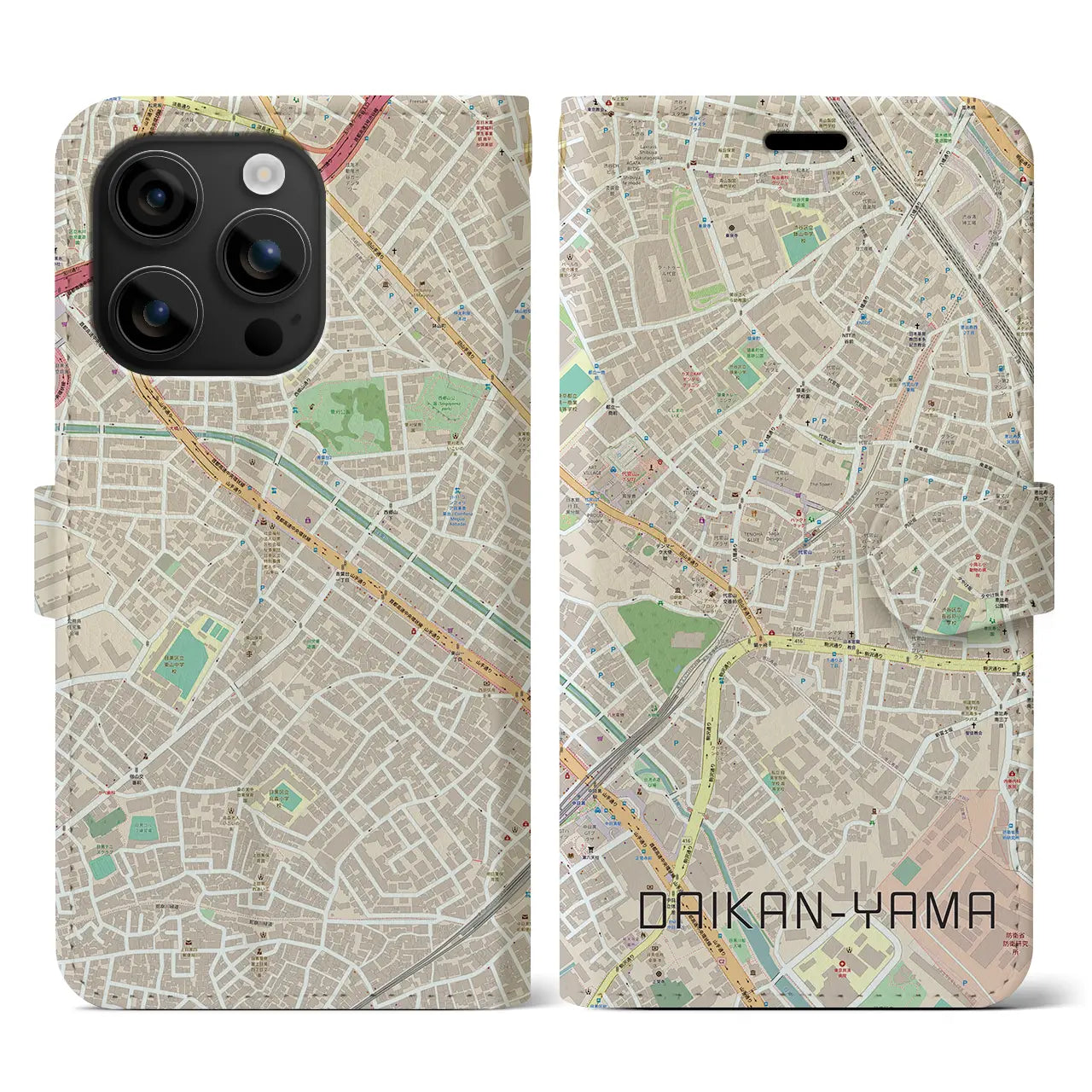 【代官山(東京都)】地図柄iPhoneケース(手帳タイプ)ナチュラル・iPhone 16 用
