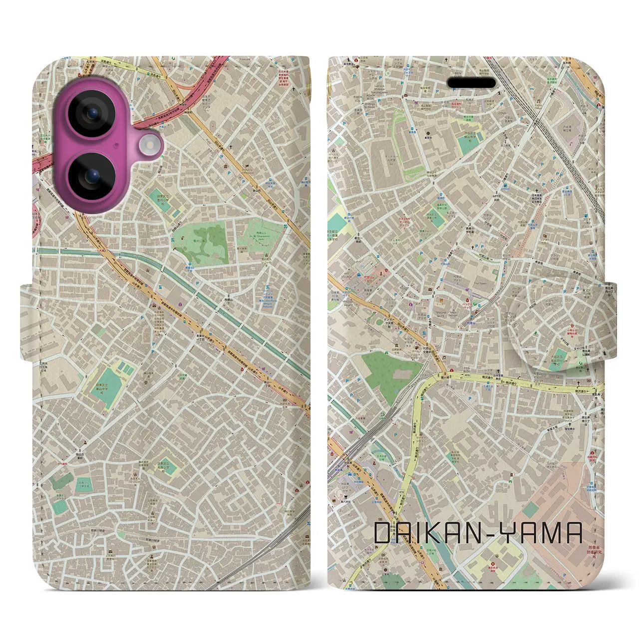【代官山(東京都)】地図柄iPhoneケース(手帳タイプ)ナチュラル・iPhone 16 Pro 用