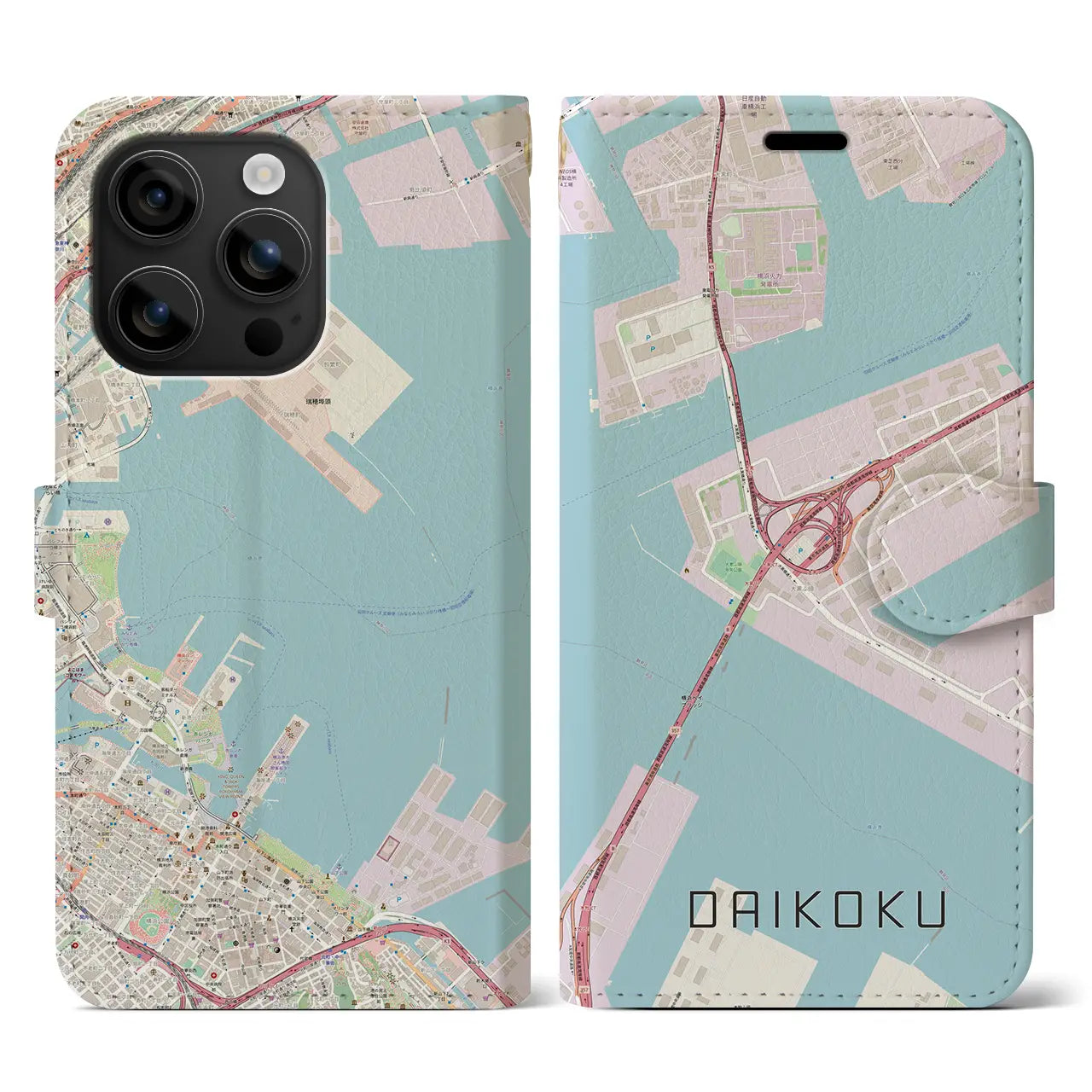 【大黒(神奈川県)】地図柄iPhoneケース(手帳タイプ)ナチュラル・iPhone 16 用