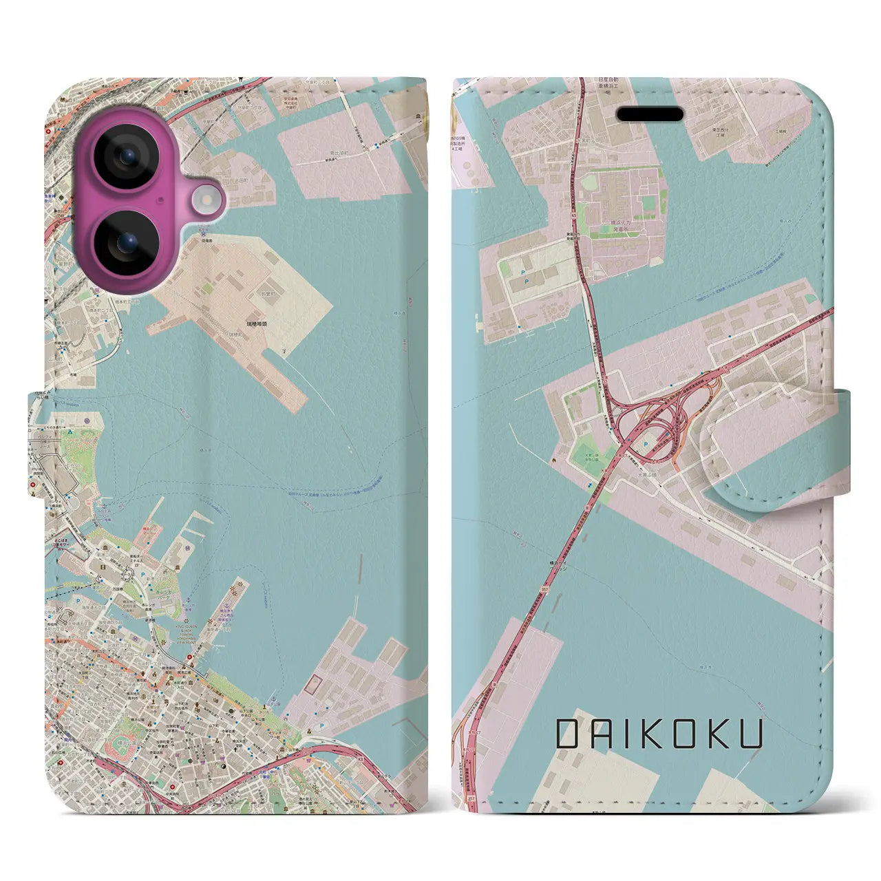 【大黒(神奈川県)】地図柄iPhoneケース(手帳タイプ)ナチュラル・iPhone 16 Pro 用