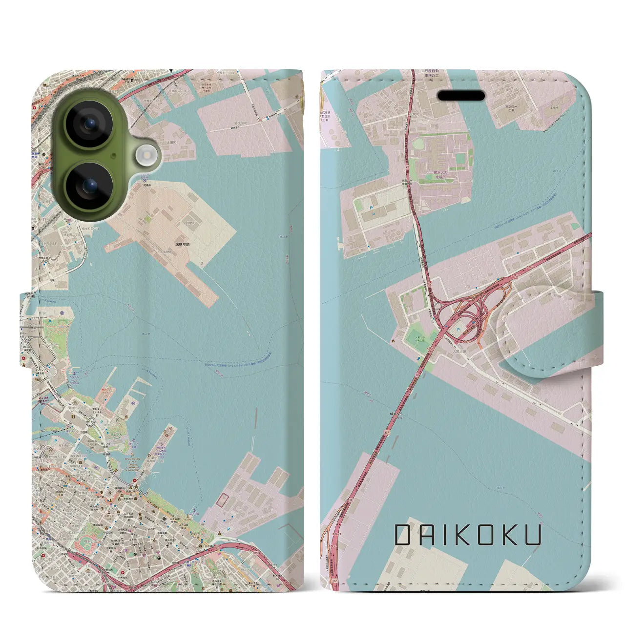 【大黒(神奈川県)】地図柄iPhoneケース(手帳タイプ)モノトーン・iPhone 17 Pro Max 用