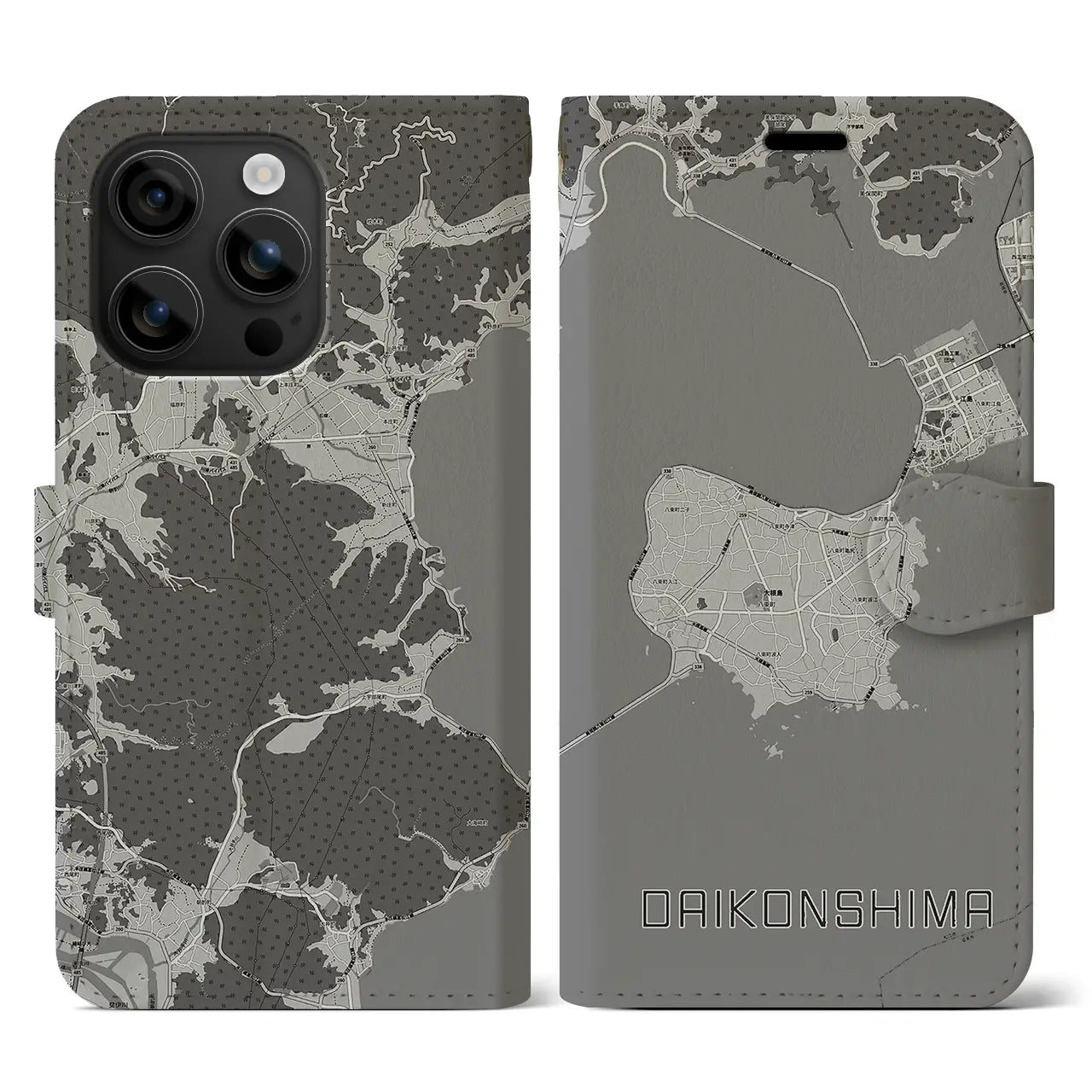 【大根島(島根県)】地図柄iPhoneケース(手帳タイプ)モノトーン・iPhone 16 用