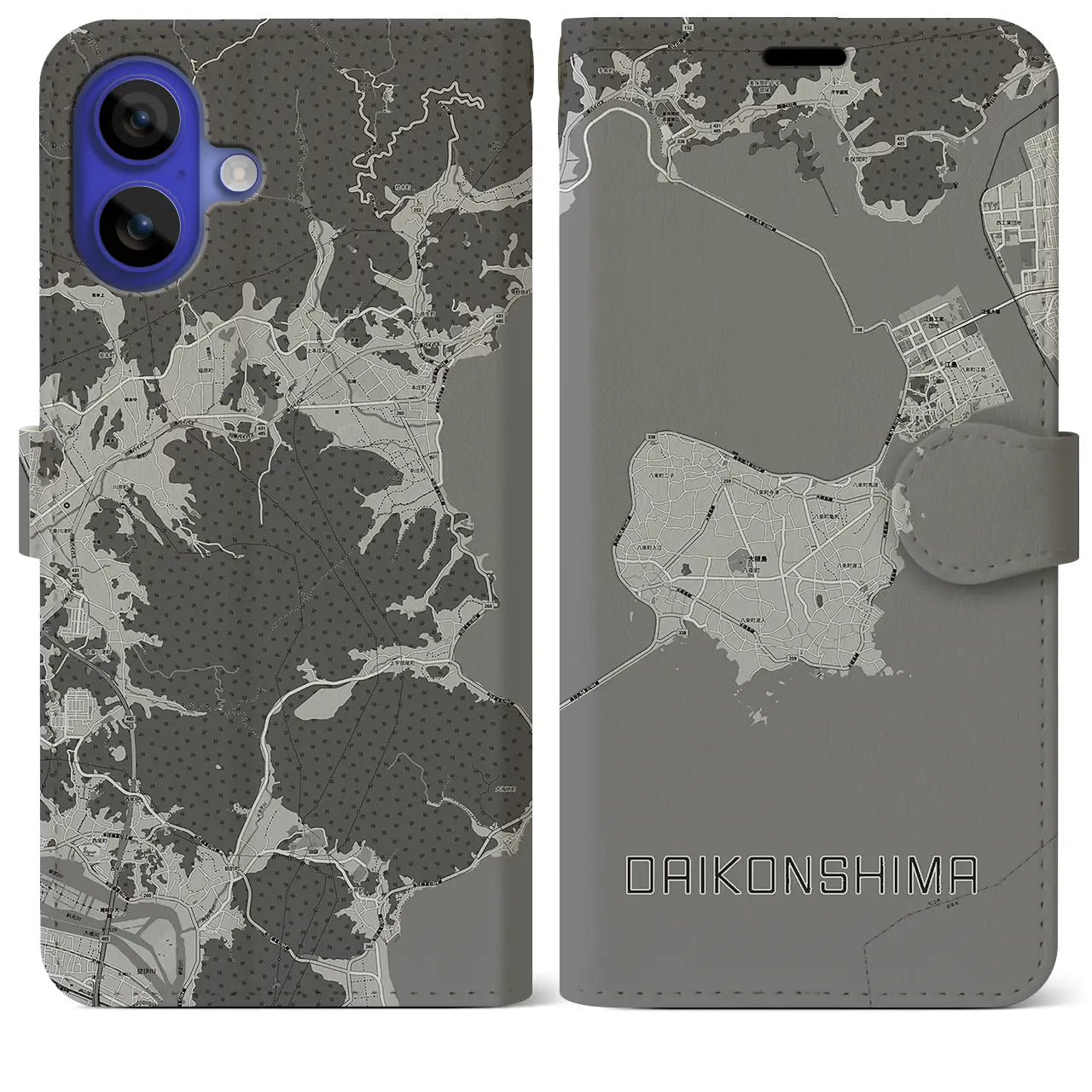 【大根島(島根県)】地図柄iPhoneケース(手帳タイプ)モノトーン・iPhone 16 Pro Max 用