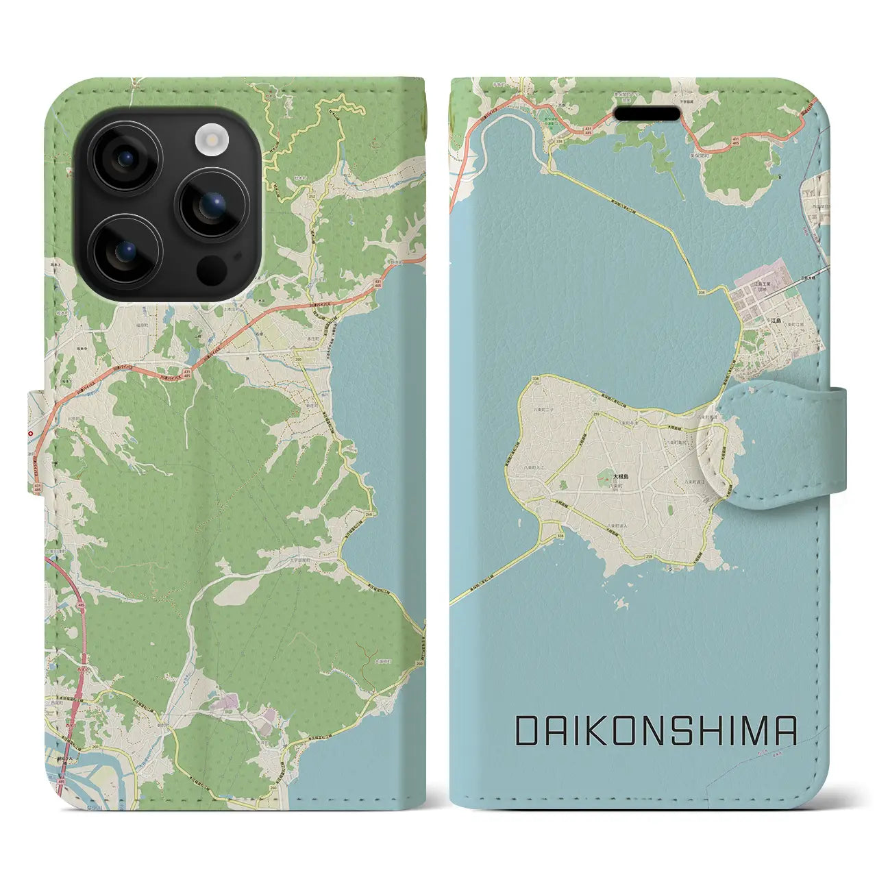 【大根島(島根県)】地図柄iPhoneケース(手帳タイプ)ナチュラル・iPhone 16 用
