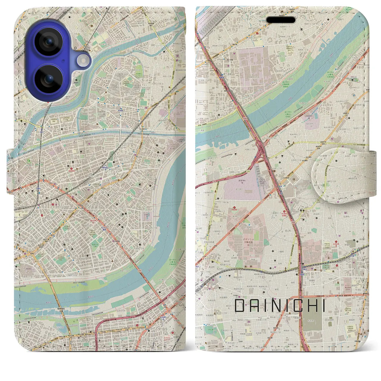 【大日(大阪府)】地図柄iPhoneケース(手帳タイプ)ナチュラル・iPhone 16 Pro Max 用