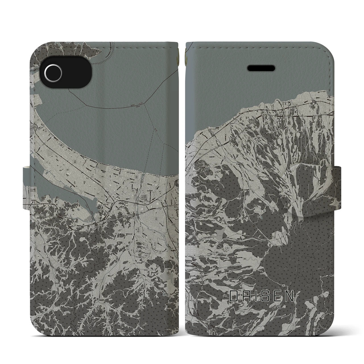 【大山(鳥取県)】地図柄iPhoneケース(手帳タイプ)モノトーン・iPhone SE(第3 / 第2世代) / 8 / 7 / 6s / 6 用