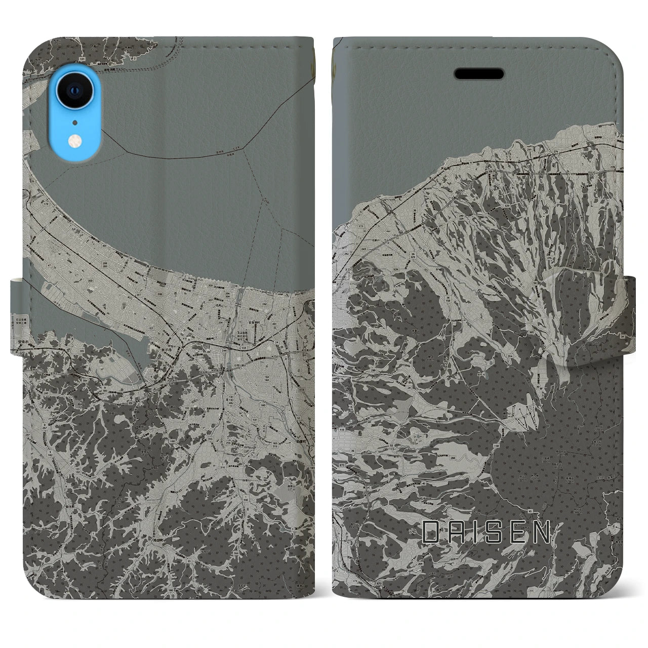 【大山(鳥取県)】地図柄iPhoneケース(手帳タイプ)モノトーン・iPhone XR 用