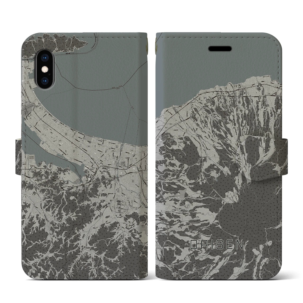 【大山(鳥取県)】地図柄iPhoneケース(手帳タイプ)モノトーン・iPhone XS / X 用