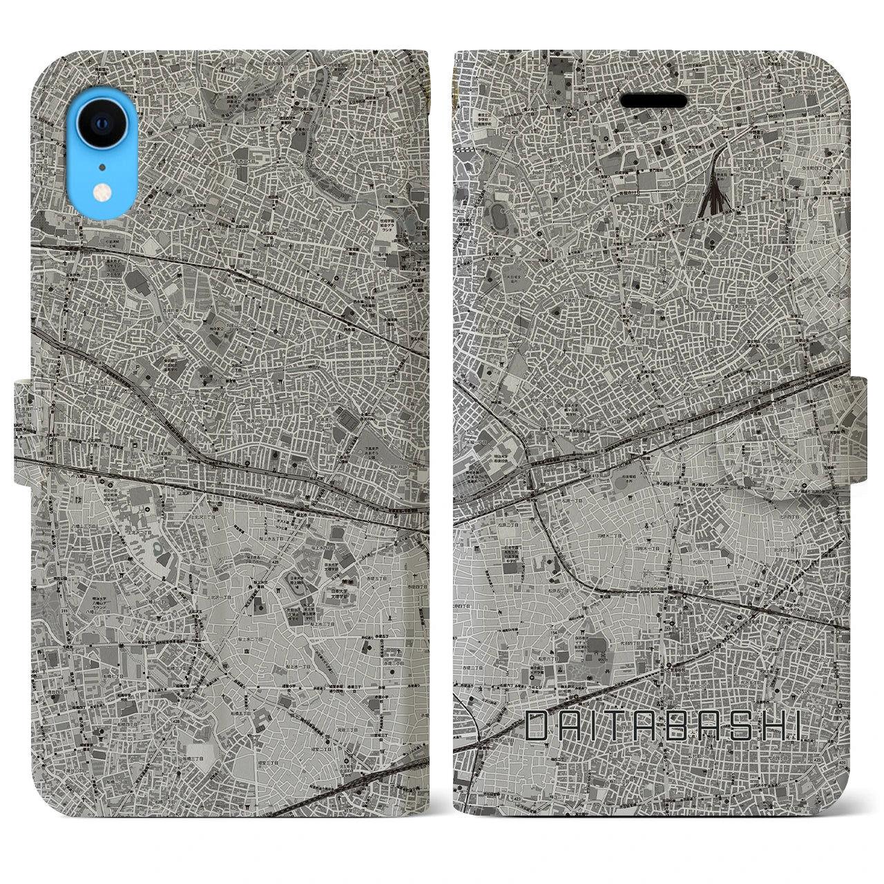 【代田橋(東京都)】地図柄iPhoneケース(手帳タイプ)モノトーン・iPhone XR 用