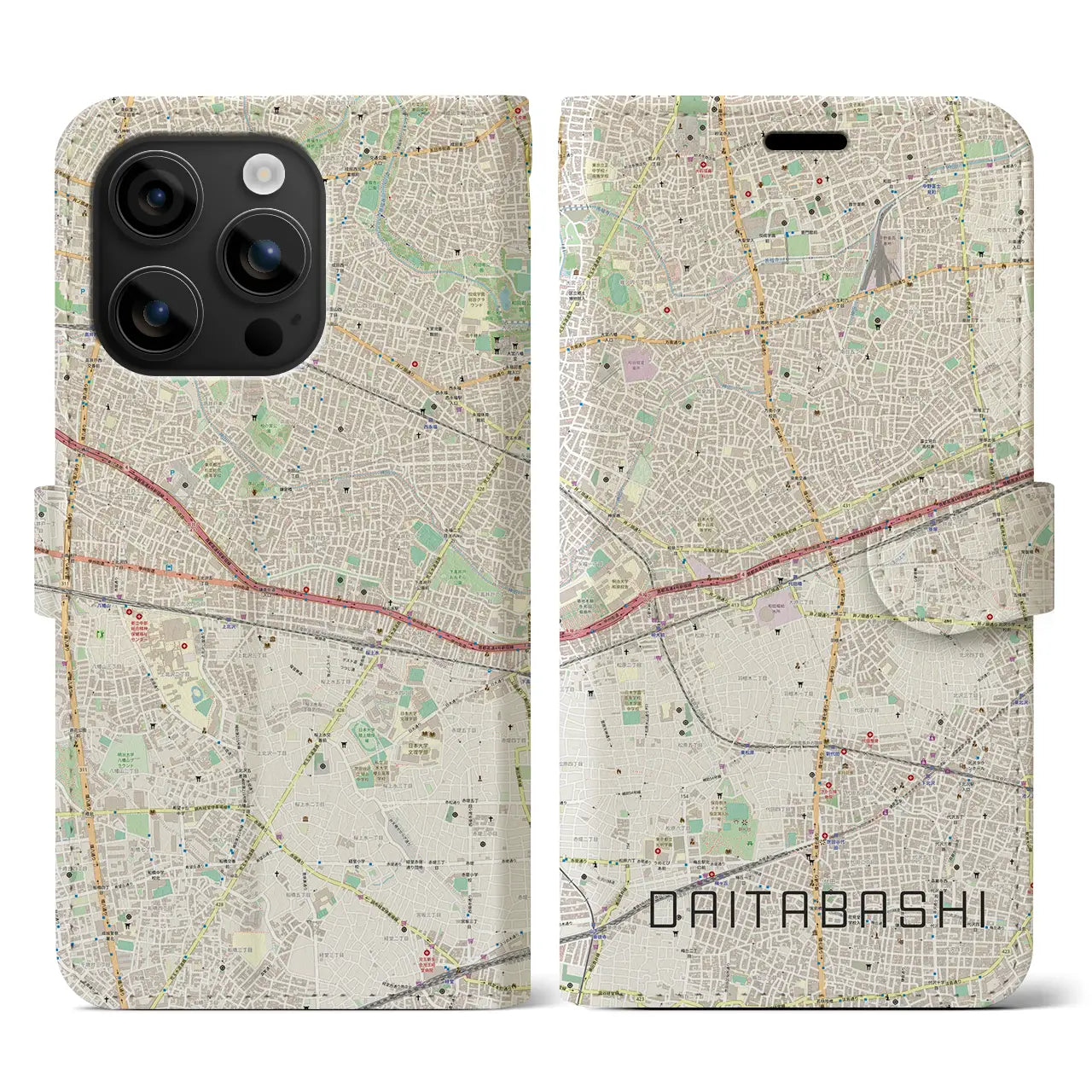 【代田橋(東京都)】地図柄iPhoneケース(手帳タイプ)ナチュラル・iPhone 16 用