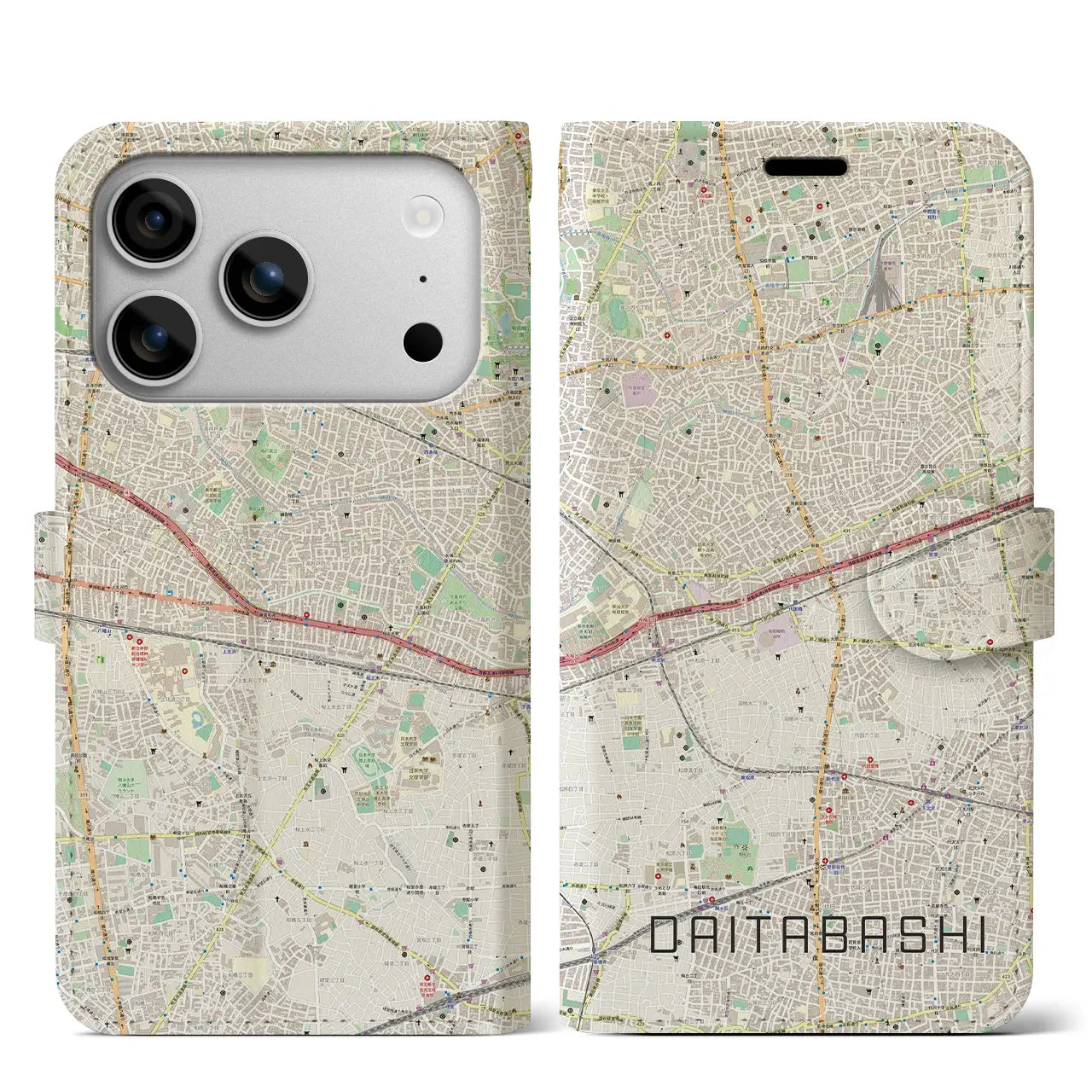 【代田橋(東京都)】地図柄iPhoneケース(手帳タイプ)ナチュラル・iPhone 17 Pro Max 用
