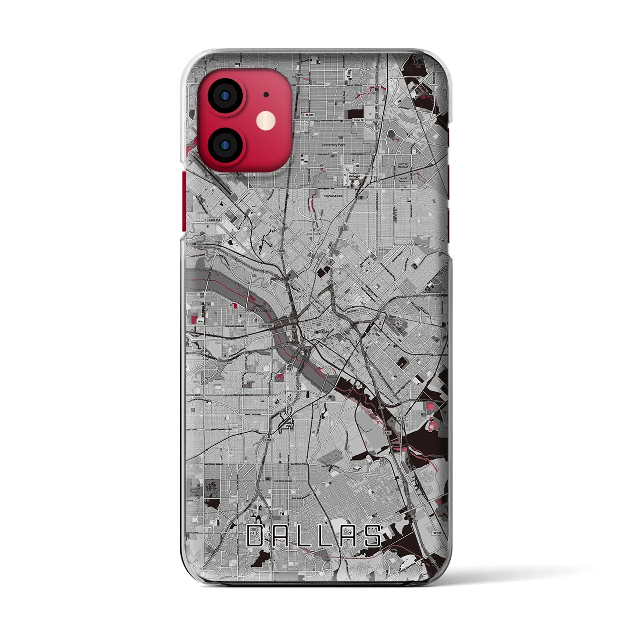 【ダラス(アメリカ)】地図柄iPhoneケース(クリアタイプ)モノトーン・iPhone 11 用