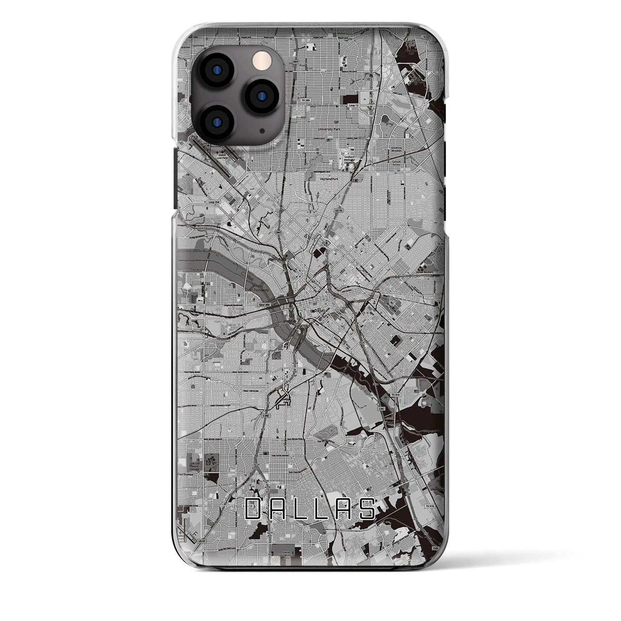【ダラス(アメリカ)】地図柄iPhoneケース(クリアタイプ)モノトーン・iPhone 11 Pro Max 用