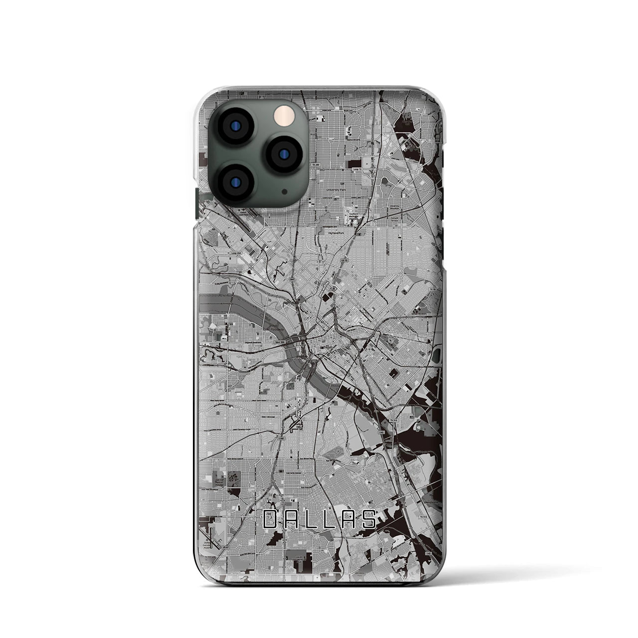 【ダラス(アメリカ)】地図柄iPhoneケース(クリアタイプ)モノトーン・iPhone 11 Pro 用