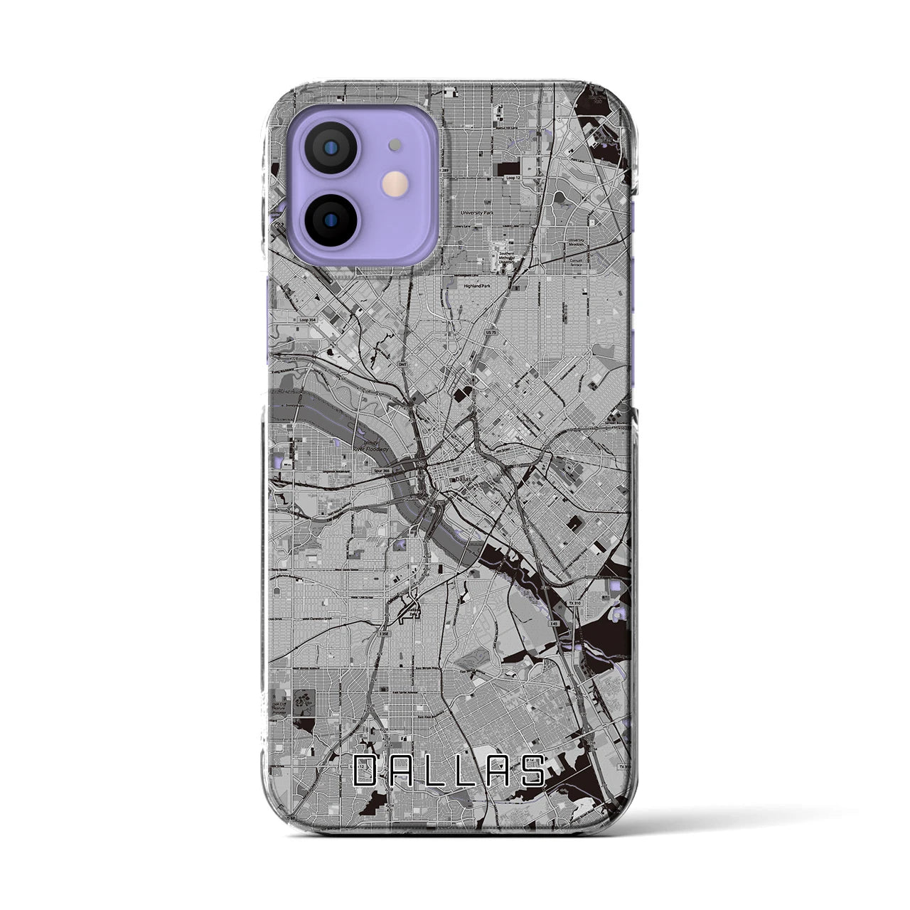 【ダラス(アメリカ)】地図柄iPhoneケース(クリアタイプ)モノトーン・iPhone 12 / 12 Pro 用