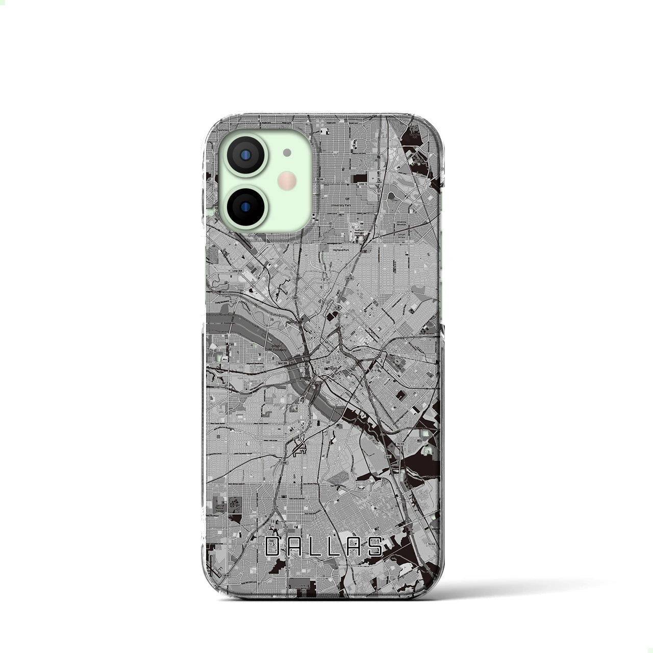 【ダラス(アメリカ)】地図柄iPhoneケース(クリアタイプ)モノトーン・iPhone 12 mini 用