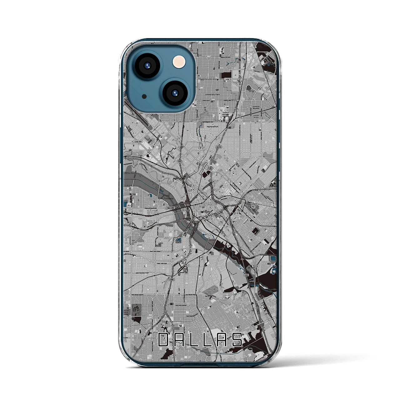 【ダラス(アメリカ)】地図柄iPhoneケース(クリアタイプ)モノトーン・iPhone 13 用