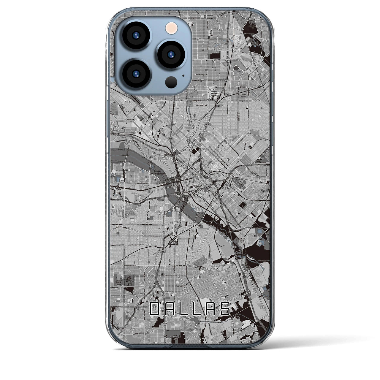 【ダラス(アメリカ)】地図柄iPhoneケース(クリアタイプ)モノトーン・iPhone 13 Pro Max 用