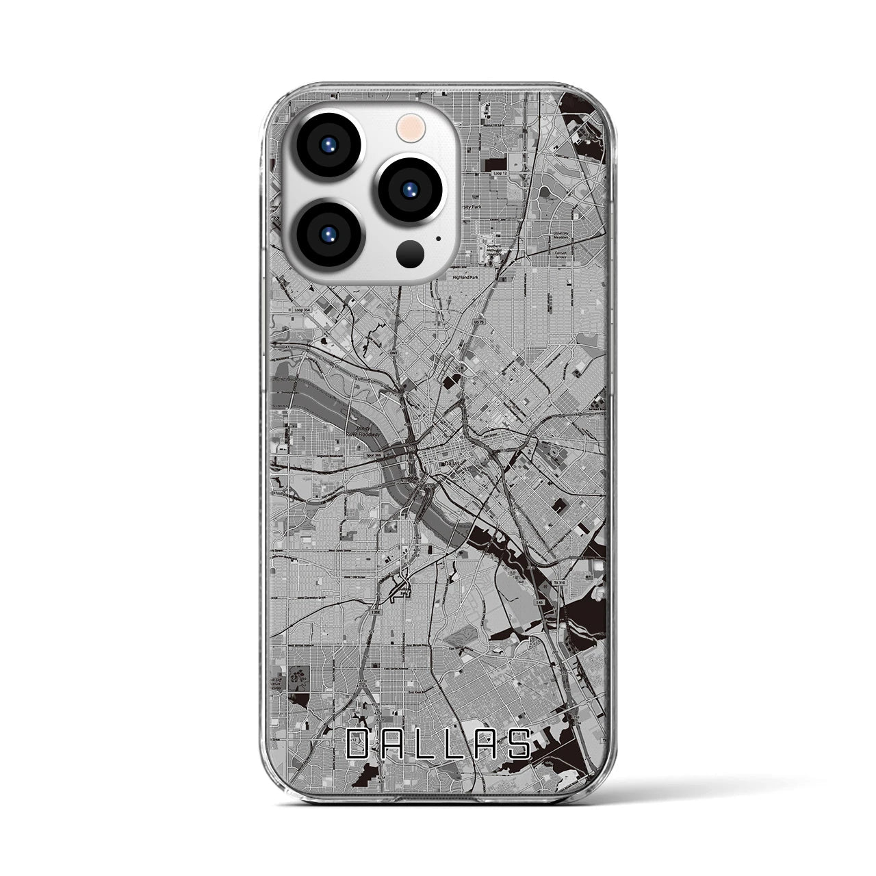 【ダラス(アメリカ)】地図柄iPhoneケース(クリアタイプ)モノトーン・iPhone 13 Pro 用