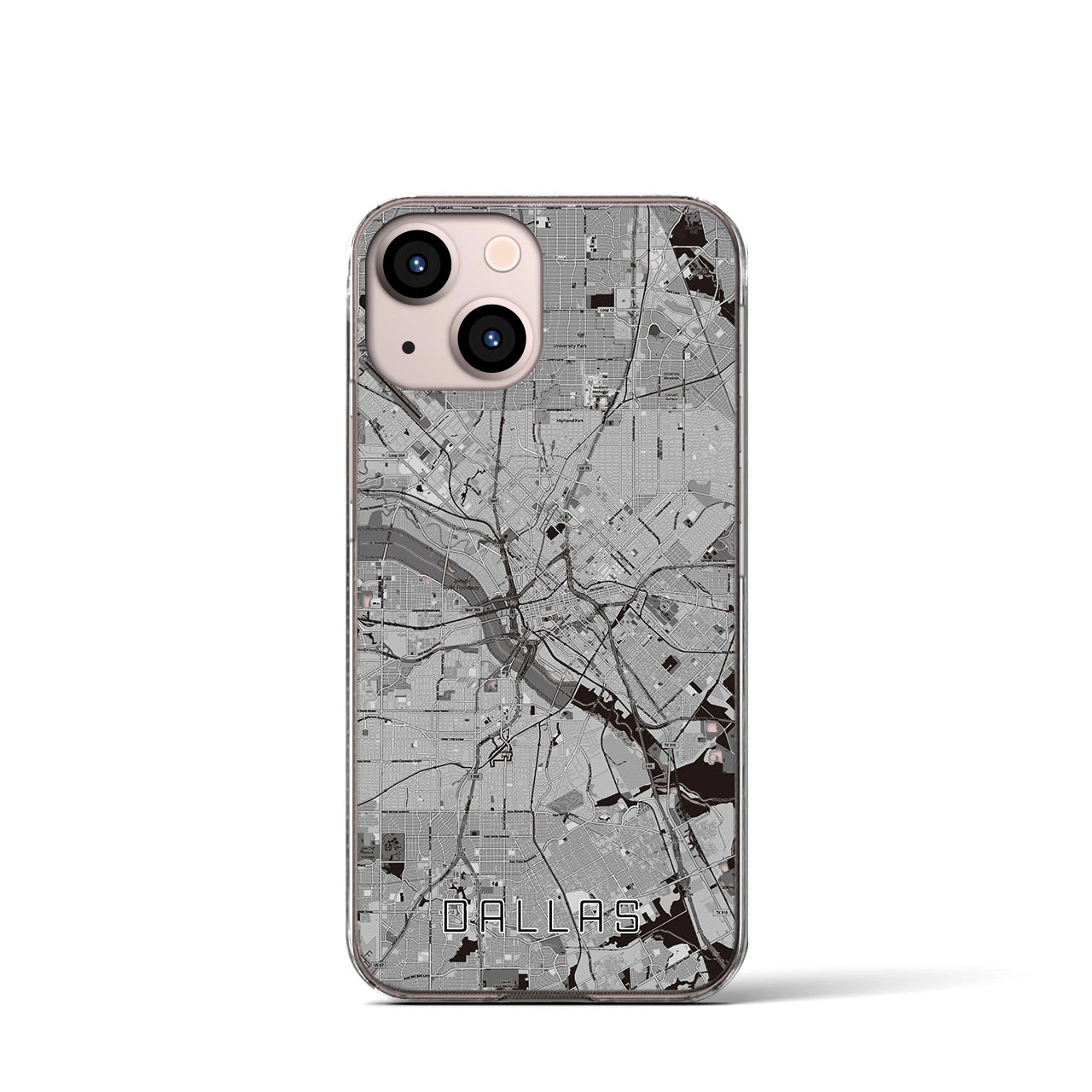 【ダラス(アメリカ)】地図柄iPhoneケース(クリアタイプ)モノトーン・iPhone 13 mini 用