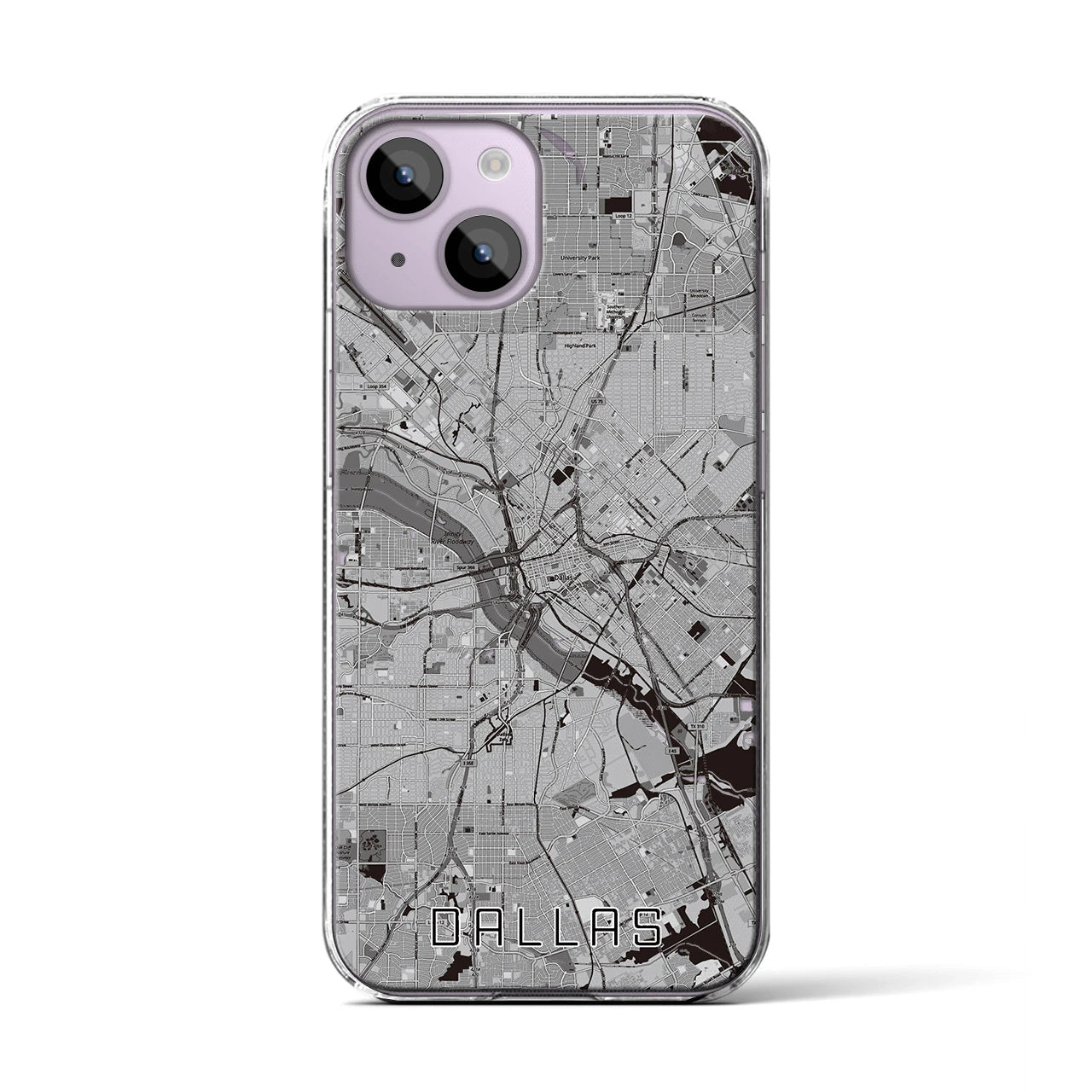 【ダラス(アメリカ)】地図柄iPhoneケース(クリアタイプ)モノトーン・iPhone 14 用