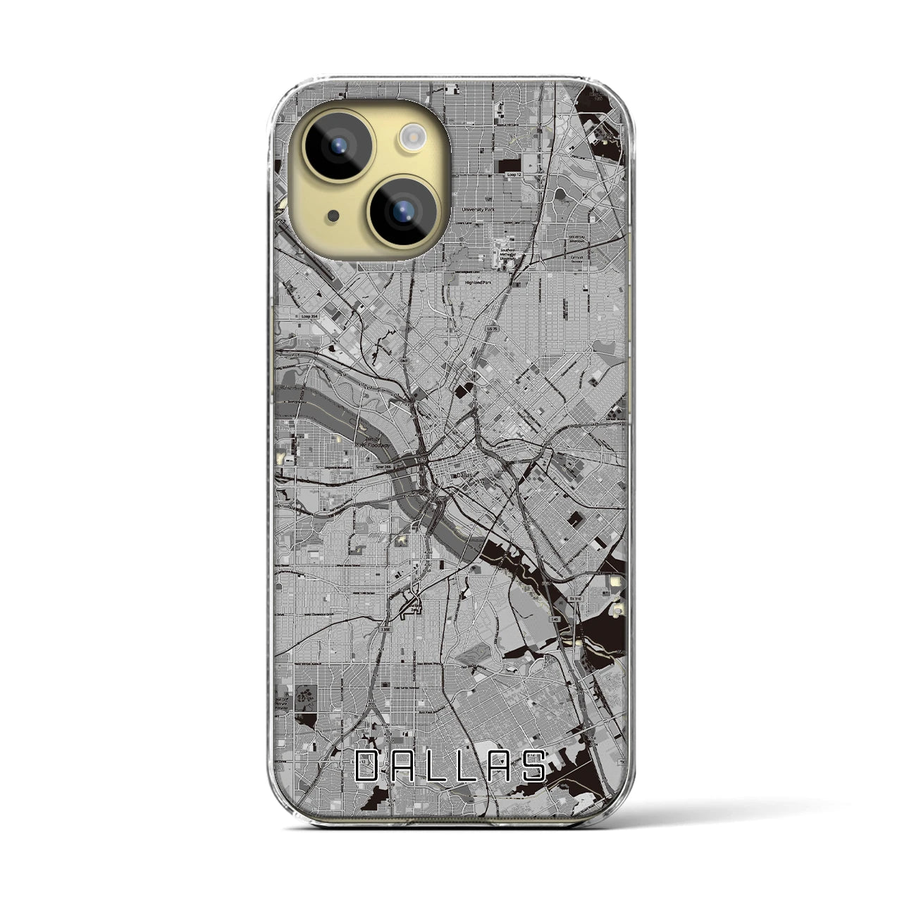 【ダラス(アメリカ)】地図柄iPhoneケース(クリアタイプ)モノトーン・iPhone 15 用