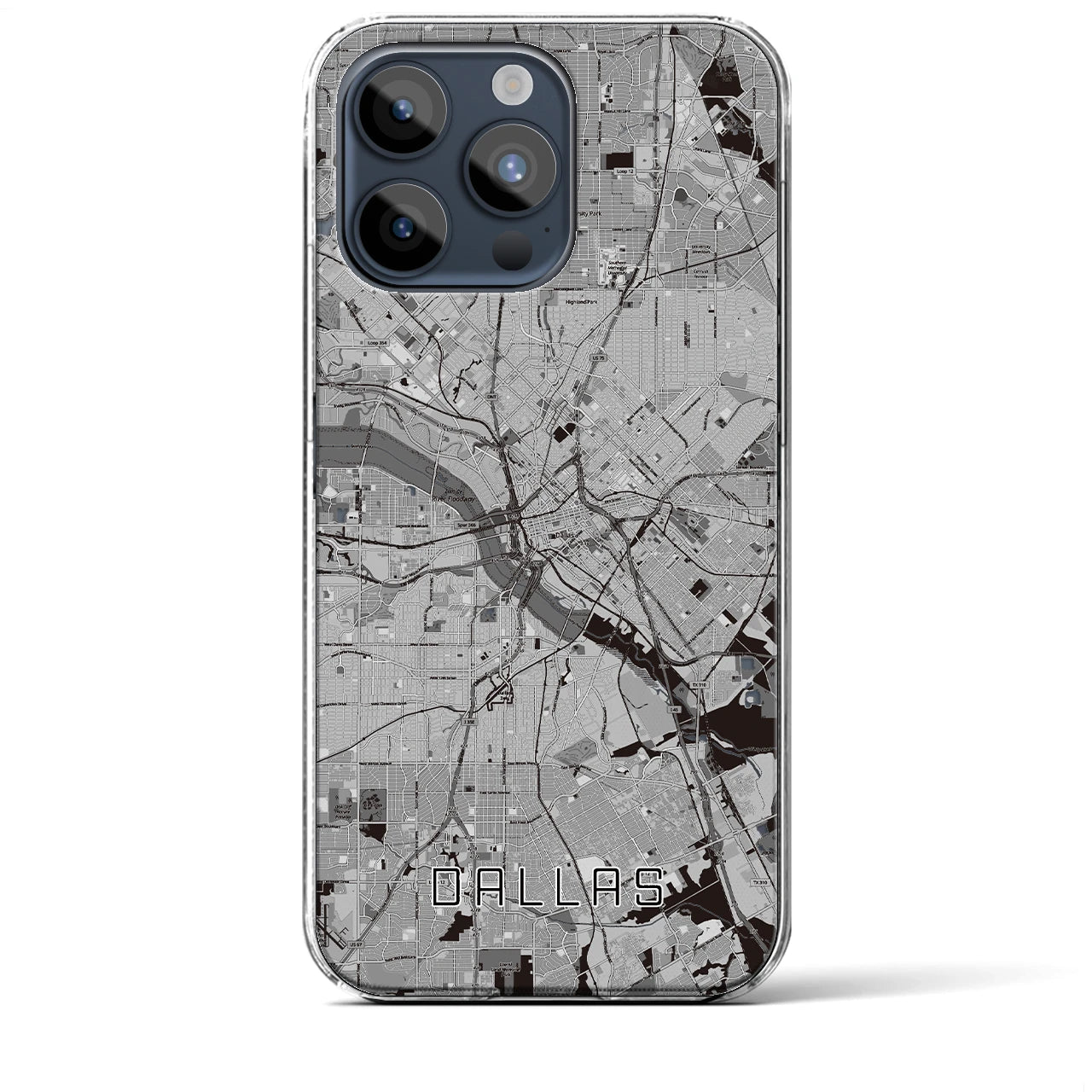 【ダラス(アメリカ)】地図柄iPhoneケース(クリアタイプ)モノトーン・iPhone 15 Pro Max 用
