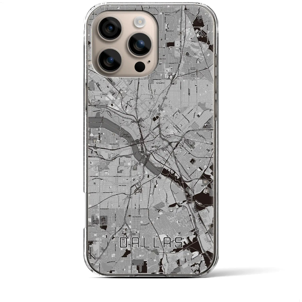 【ダラス(アメリカ)】地図柄iPhoneケース(クリアタイプ)モノトーン・iPhone 16 Plus 用