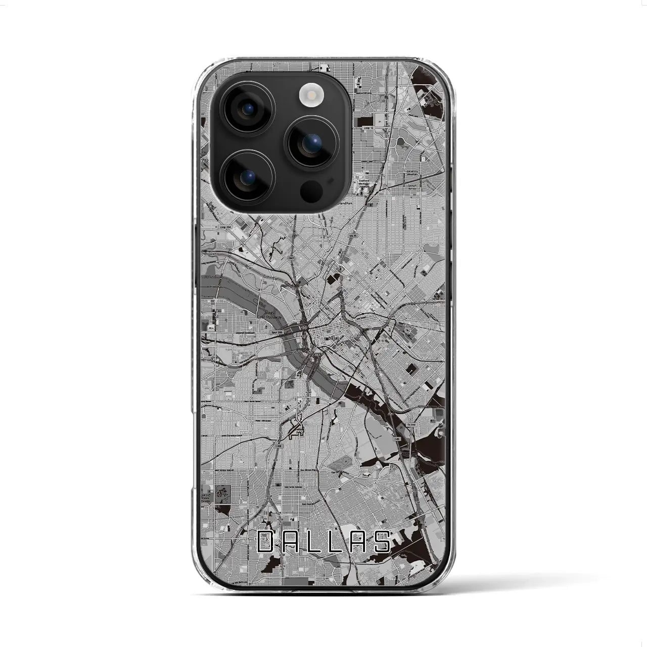【ダラス(アメリカ)】地図柄iPhoneケース(クリアタイプ)モノトーン・iPhone 16 用