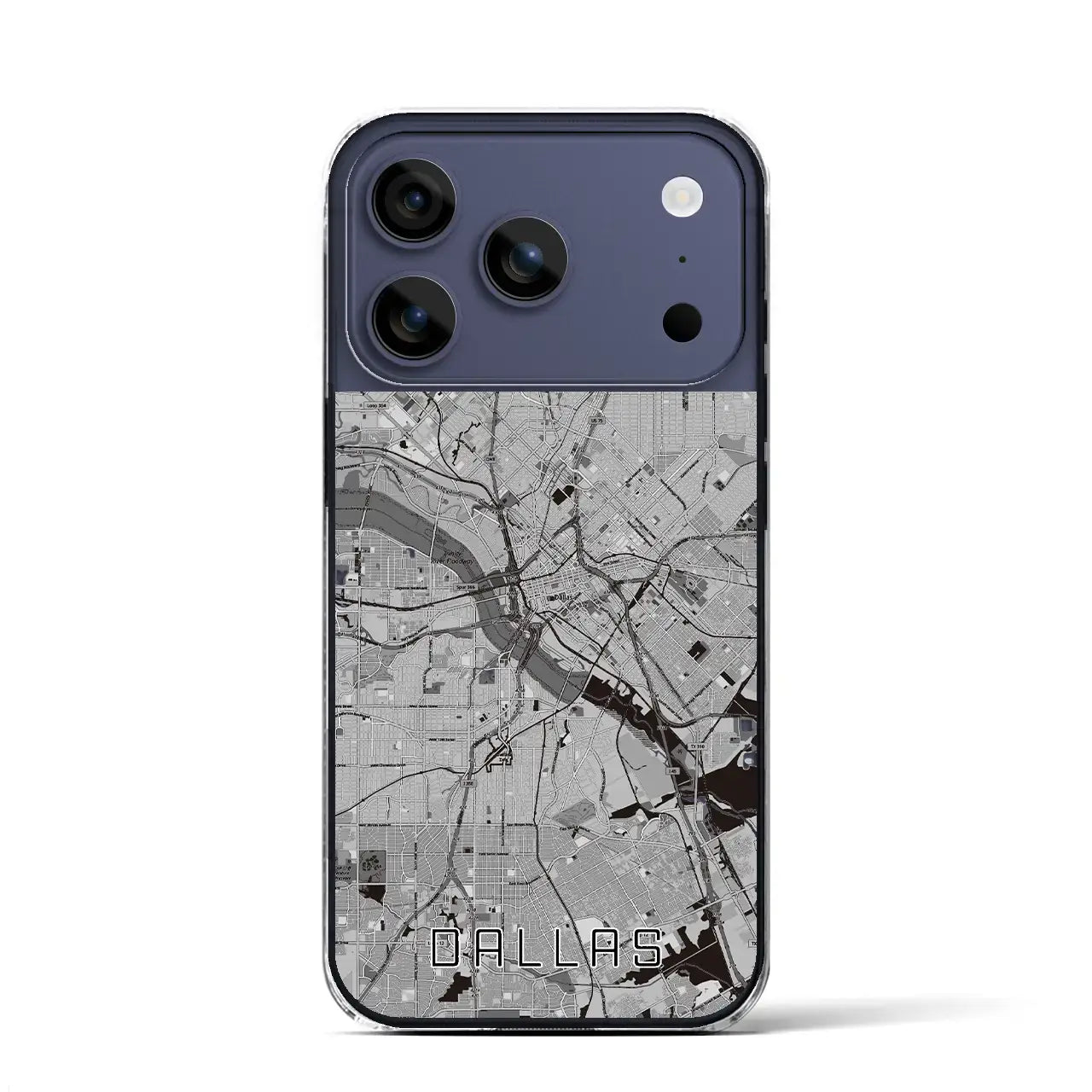 【ダラス(アメリカ)】地図柄iPhoneケース(クリアタイプ)モノトーン・iPhone 17 Pro Max 用