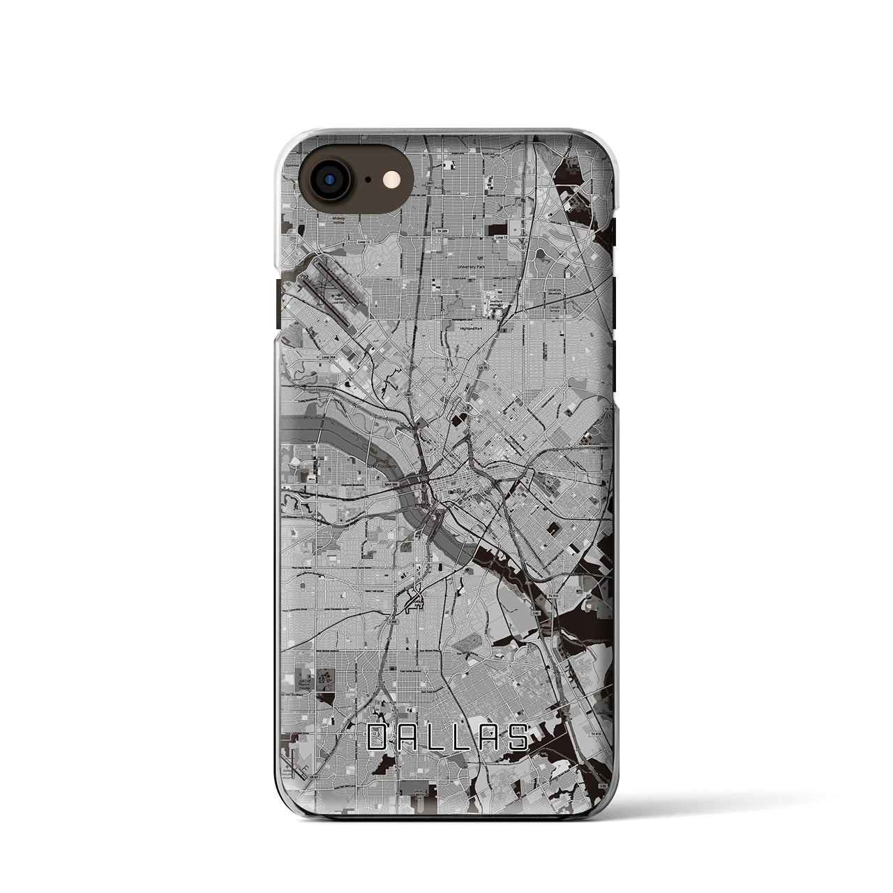【ダラス(アメリカ)】地図柄iPhoneケース(クリアタイプ)モノトーン・iPhone SE(第3 / 第2世代) / 8 / 7 / 6s / 6 用