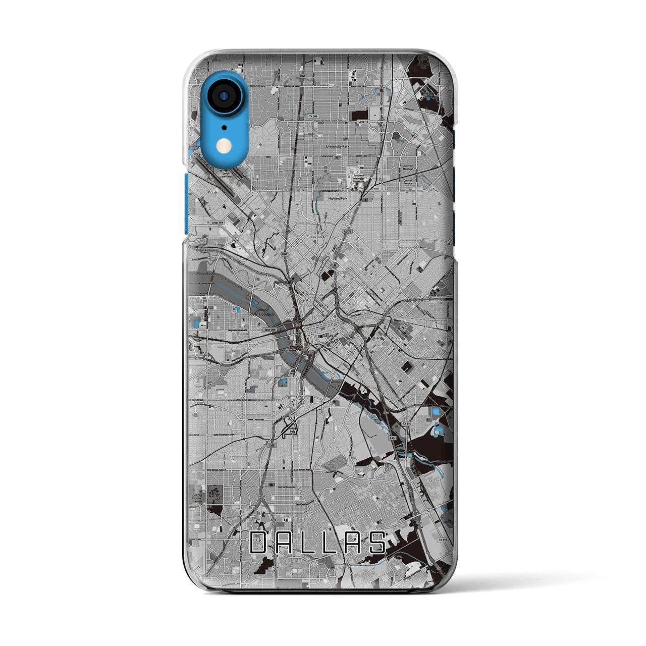 【ダラス(アメリカ)】地図柄iPhoneケース(クリアタイプ)モノトーン・iPhone XR 用