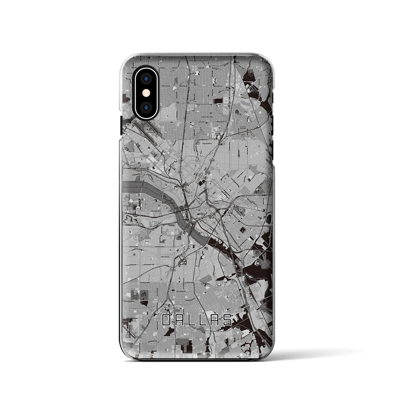 【ダラス(アメリカ)】地図柄iPhoneケース(クリアタイプ)モノトーン・iPhone XS / X 用