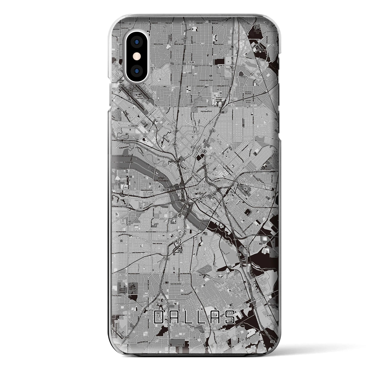 【ダラス(アメリカ)】地図柄iPhoneケース(クリアタイプ)モノトーン・iPhone XS Max 用