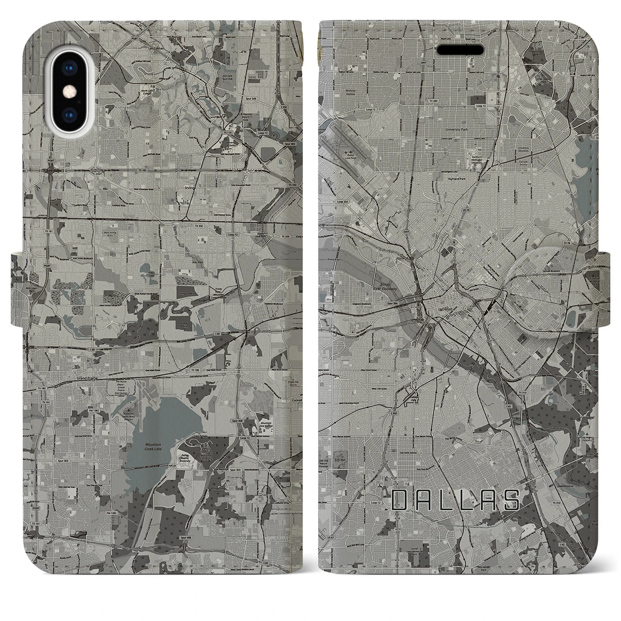 【ダラス(アメリカ)】地図柄iPhoneケース(手帳タイプ)モノトーン・iPhone XS Max 用