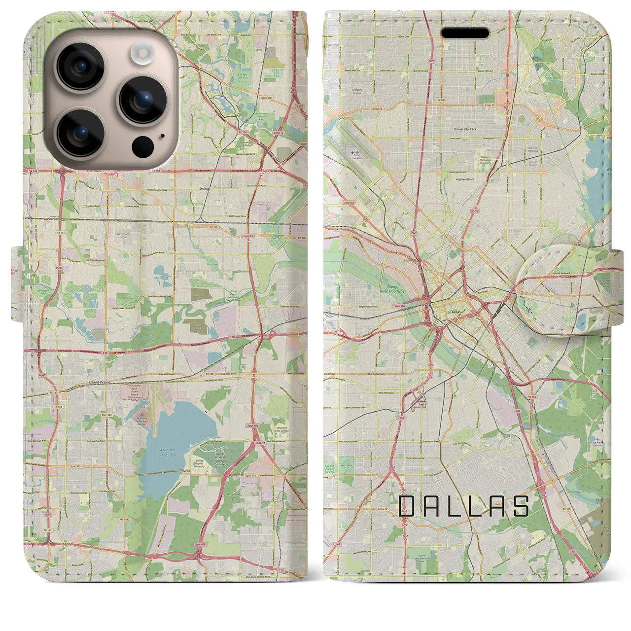 【ダラス(アメリカ)】地図柄iPhoneケース(手帳タイプ)ナチュラル・iPhone 16 Plus 用